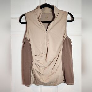Line In The Sand Tan Brown Half Zip Polyamide Blend Ruched Sleeveless Top XL